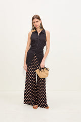 Loch Sleeveless Crepe Button Up | Simon Miller Black/Tan Polka Dot