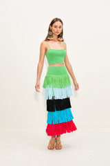 Dio Fringe Knit Skirt | Simon Miller Grass Green Multi