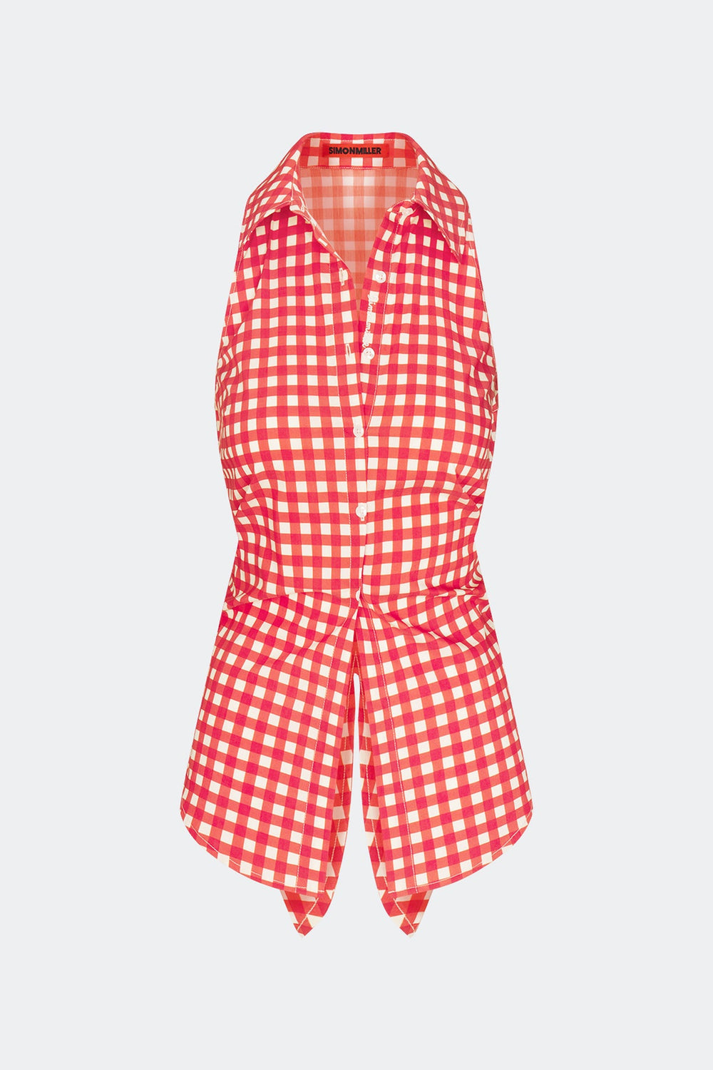 Loch Sleeveless Poplin Button Up | Simon Miller Tomato/White Gingham