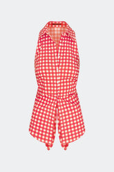 Loch Sleeveless Poplin Button Up | Simon Miller Tomato/White Gingham