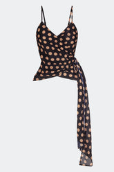 Marlowe Chiffon Tie Tank | Simon Miller Black/Tan Polka Dot