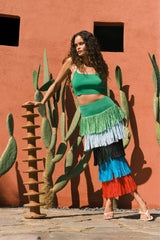 Dio Fringe Knit Skirt | Simon Miller Grass Green Multi