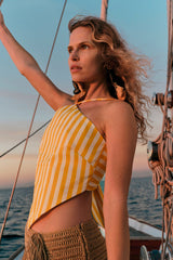 Kit Poplin Tie Top | Simon Miller Sungold/Ecru Stripe