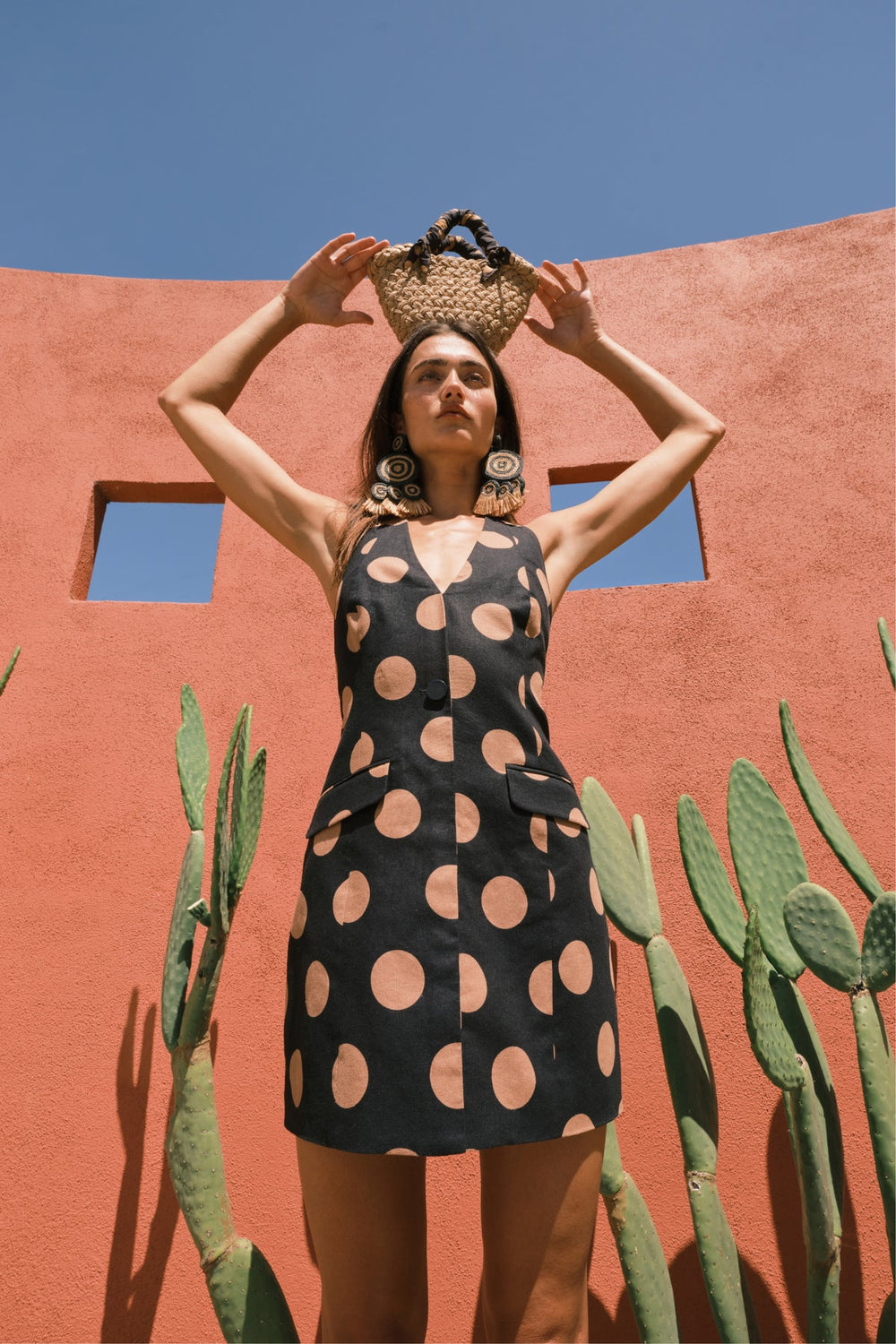 Kirra Linen Mini Dress | Simon Miller Black/Tan Polka Dot