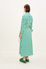 Anya Poplin Wrap Dress | Simon Miller Teal/Cream Stripe
