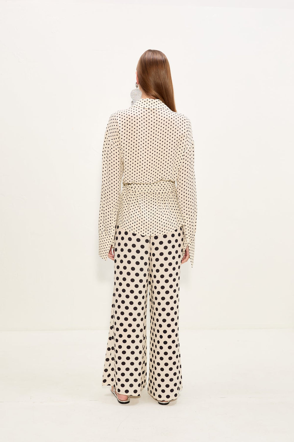 Anya Crepe Wrap Top | Simon Miller Macadamia/Black Polka Dot