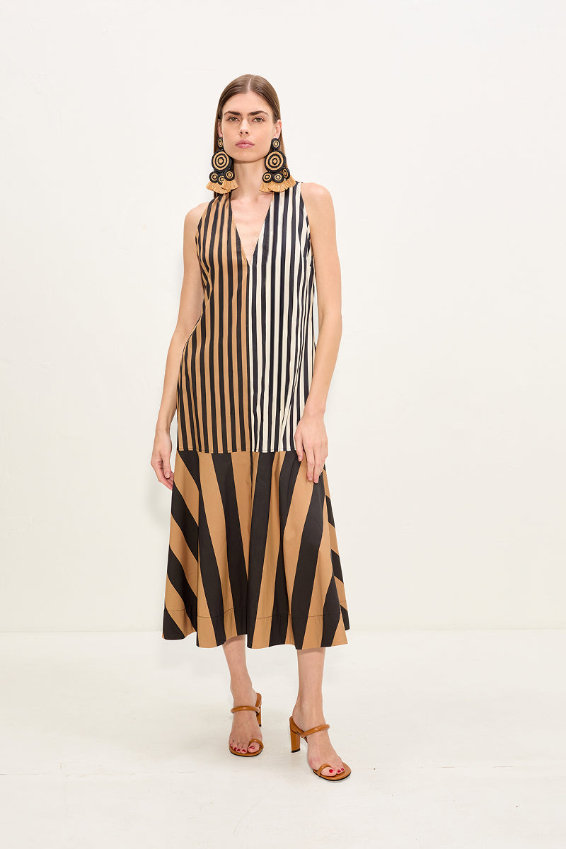 Celeste Poplin Dress | Simon Miller Black/Tan Stripe Combo
