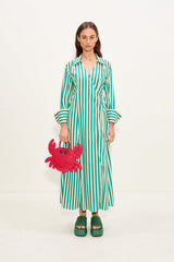 Anya Poplin Wrap Dress | Simon Miller Teal/Cream Stripe