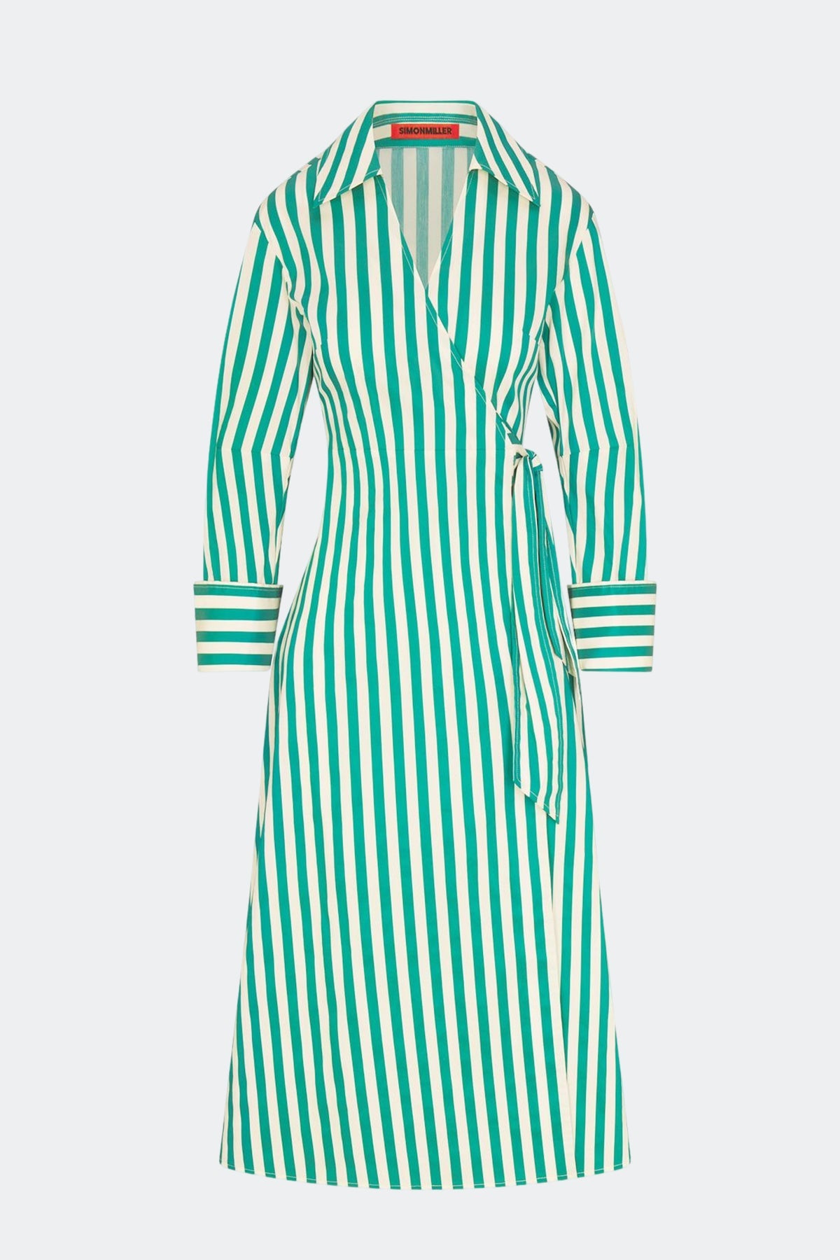 Anya Poplin Wrap Dress | Simon Miller Teal/Cream Stripe