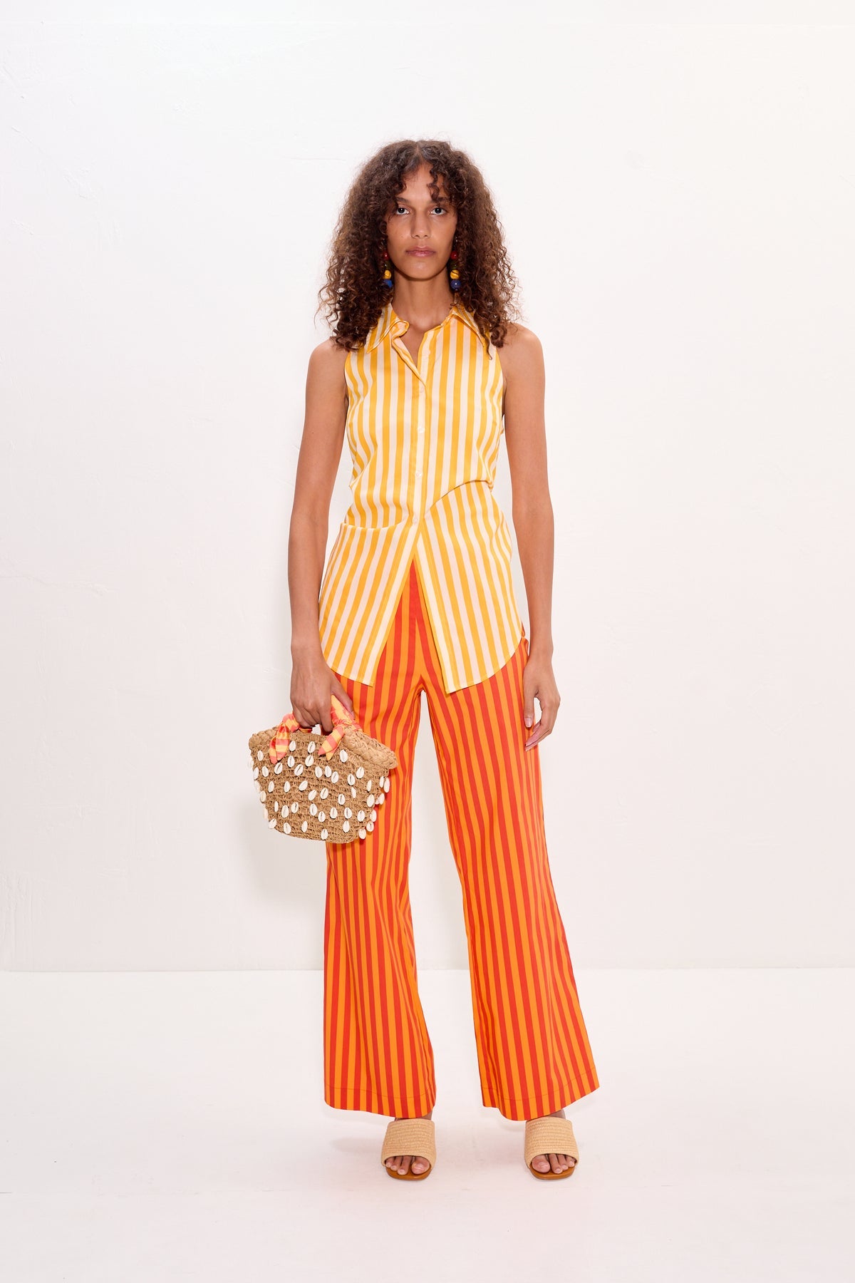 Loch Sleeveless Poplin Button Up | Simon Miller Sungold/Ecru Stripe