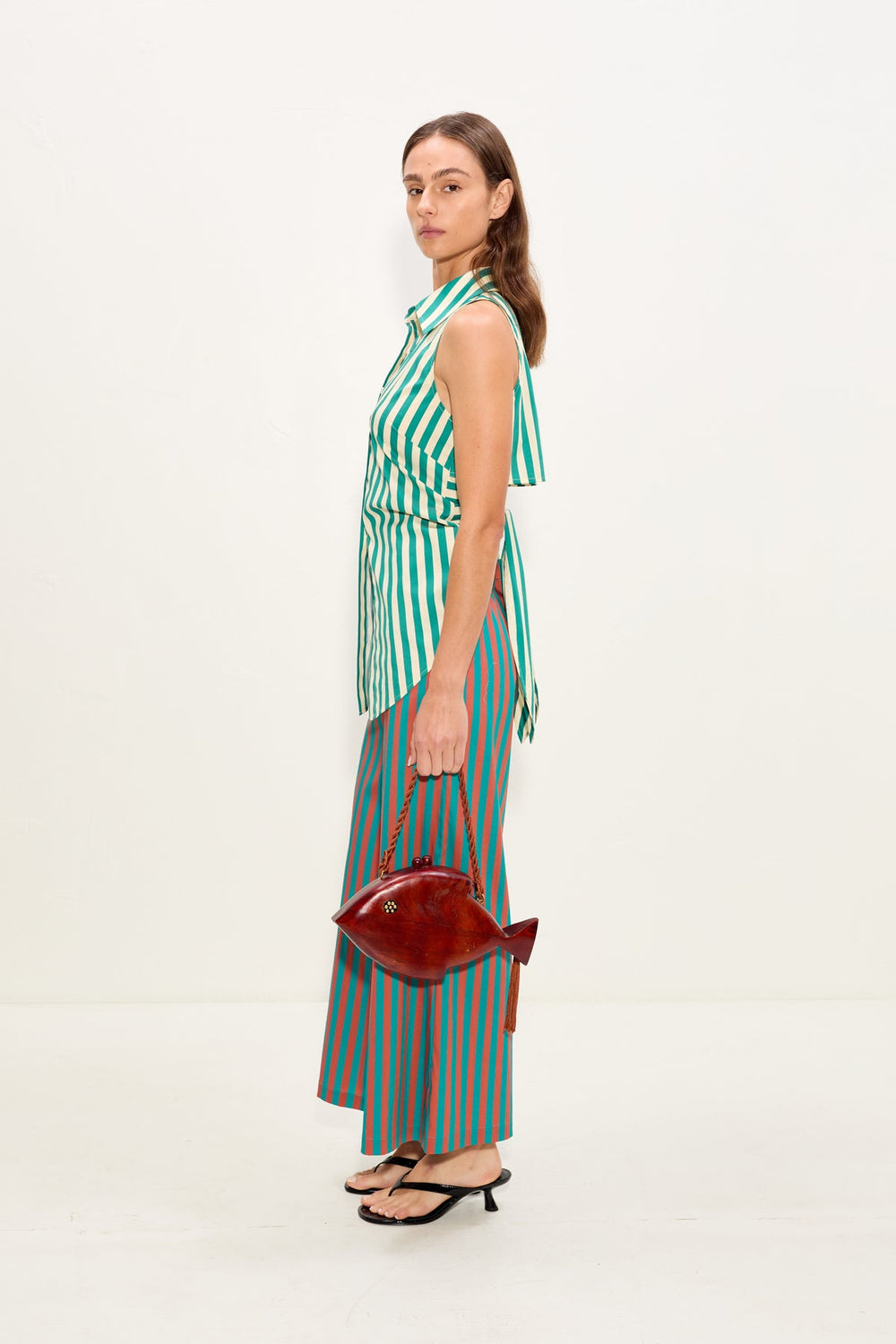 Loch Sleeveless Poplin Button Up | Simon Miller Teal/Cream Stripe