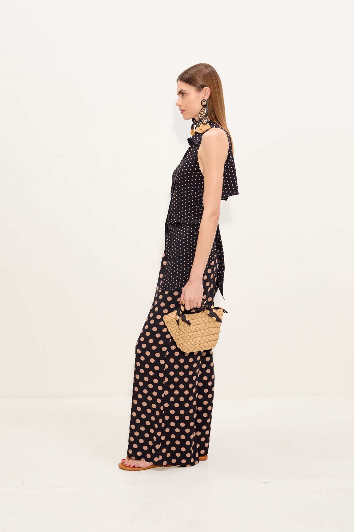 Loch Sleeveless Crepe Button Up | Simon Miller Black/Tan Polka Dot