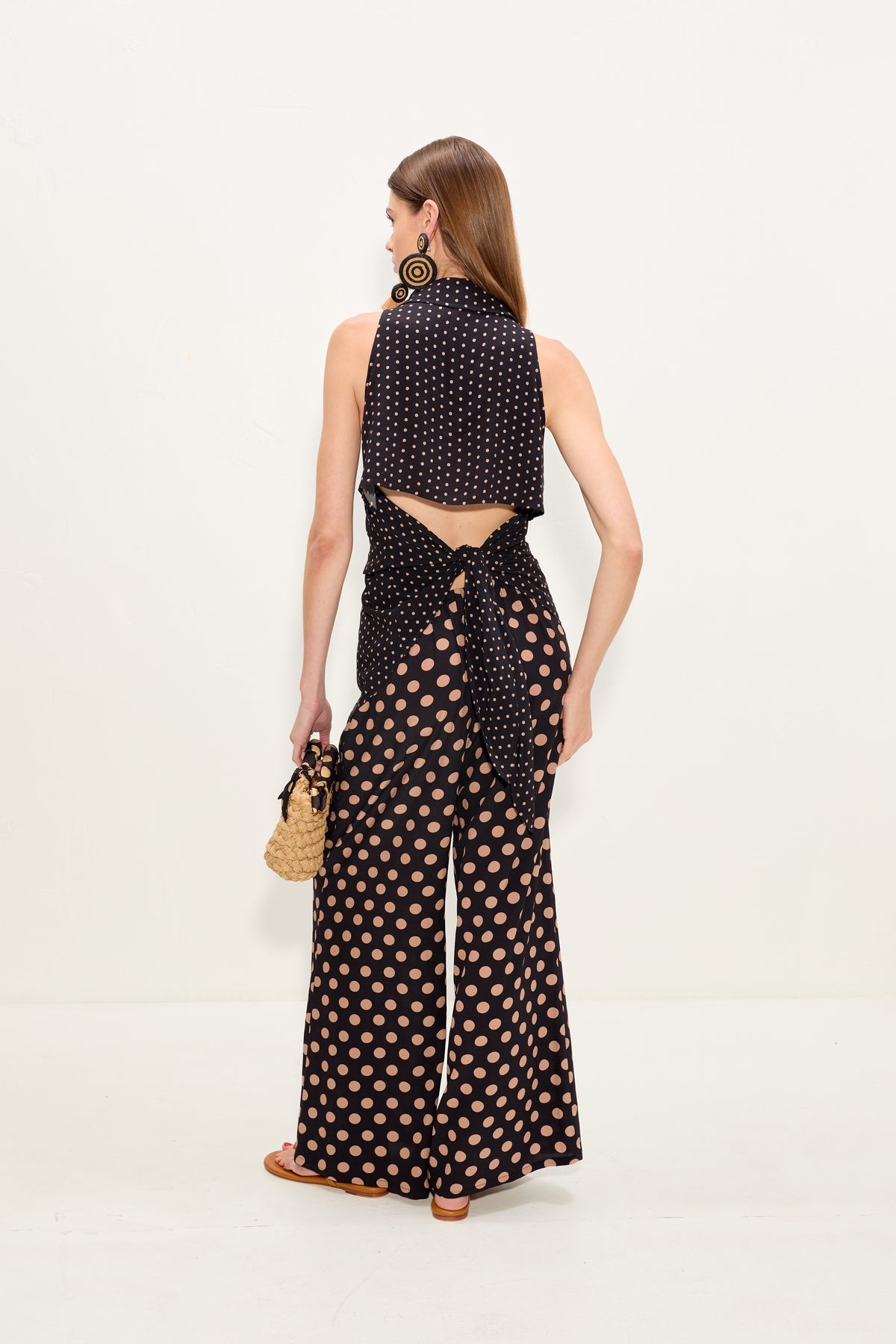 Loch Sleeveless Crepe Button Up | Simon Miller Black/Tan Polka Dot