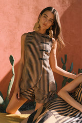 Mavis Linen Top | Simon Miller Black/Tan Stripe