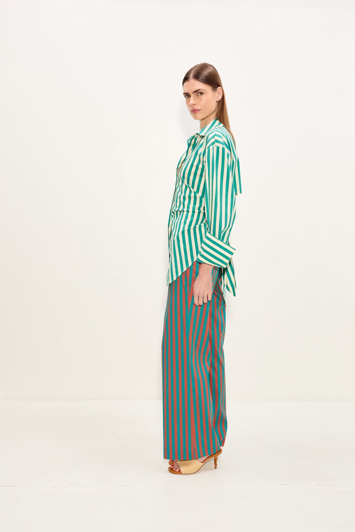 Loch Poplin Button Up | Simon Miller Teal/Cream Stripe