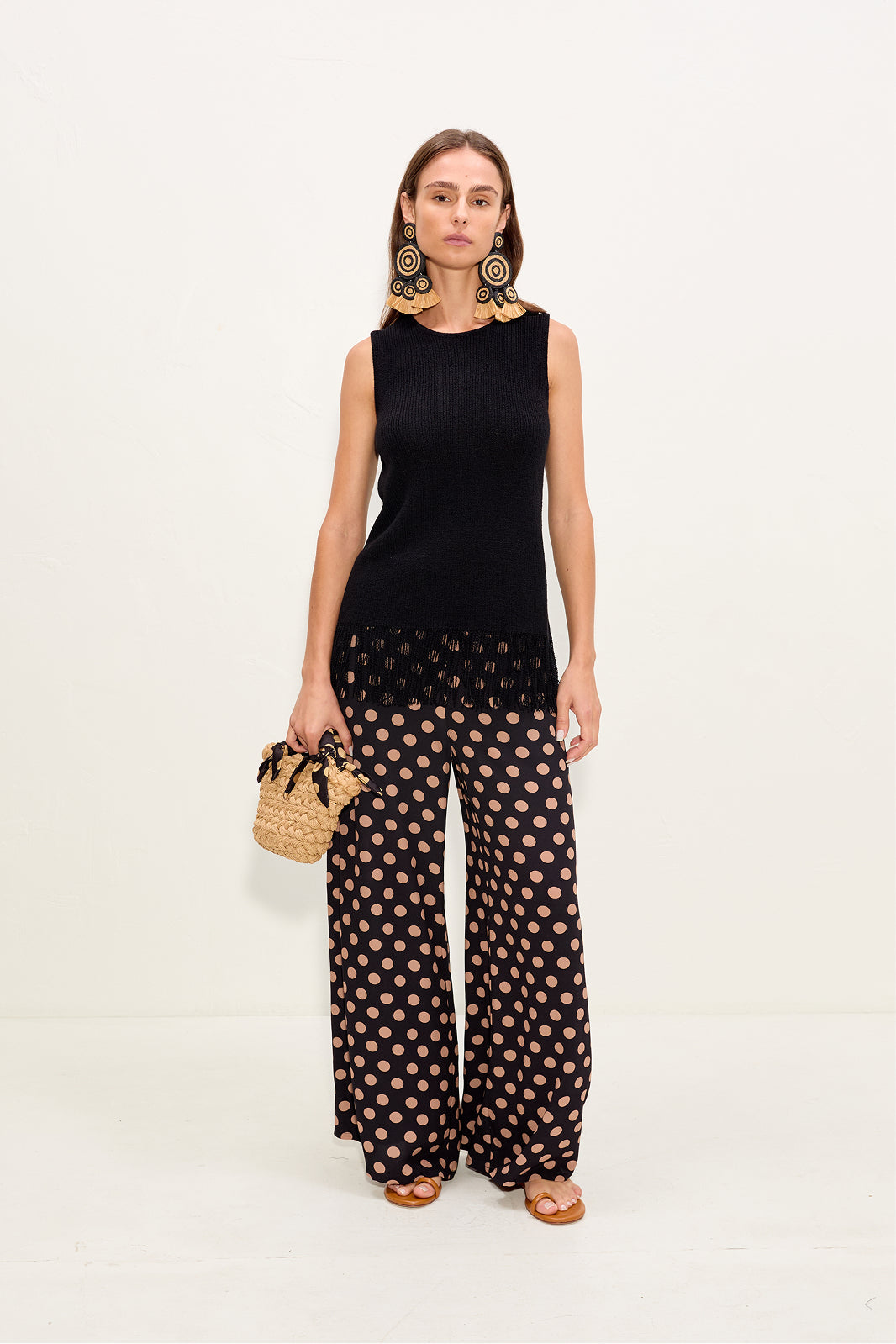 Nella Crepe Wide Leg Pant | Simon Miller Black/Tan Polka Dot