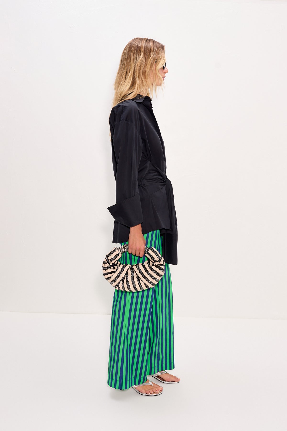 Pia Poplin Pant | Simon Miller Navy/Grass Green