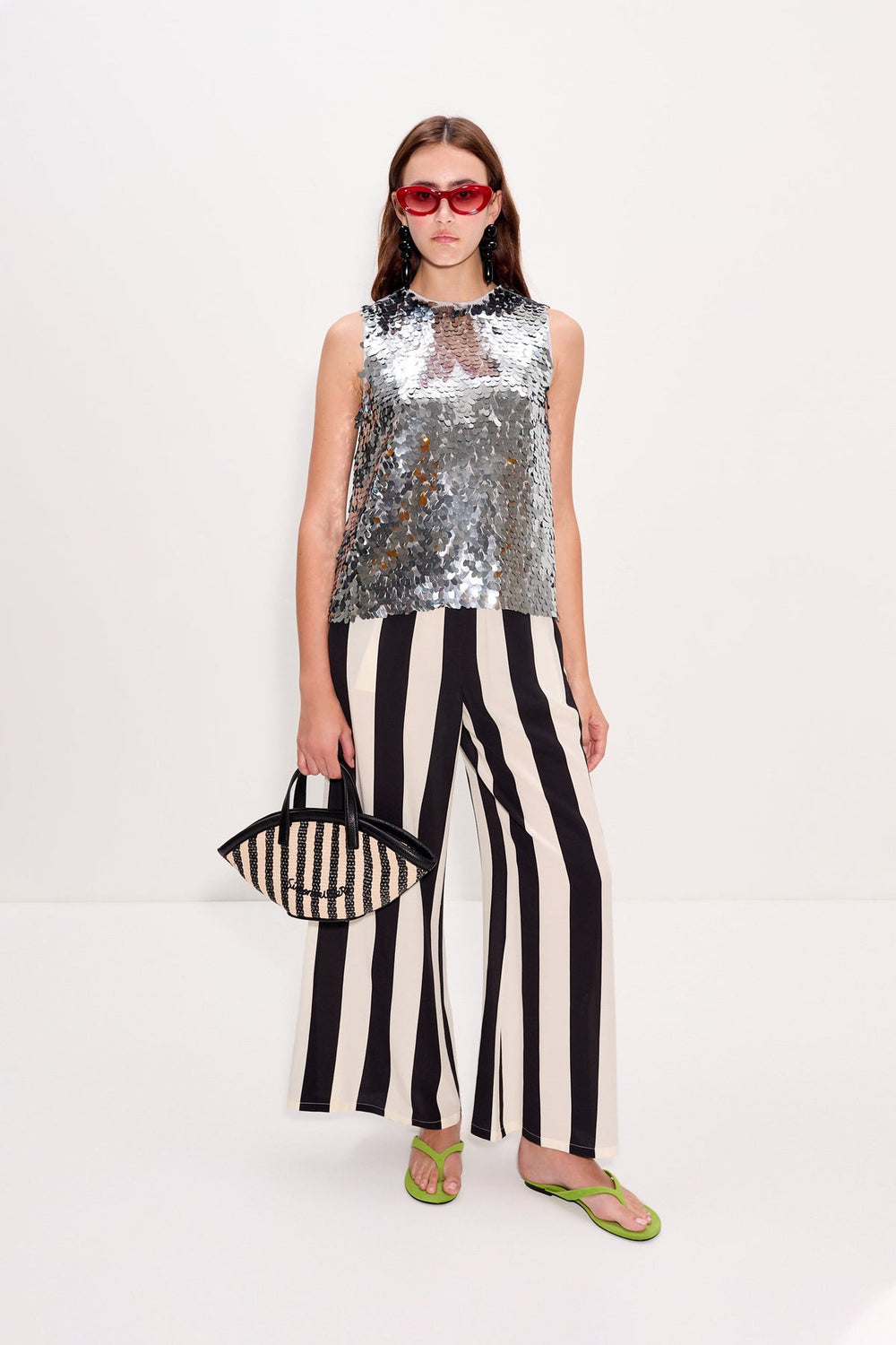 Nella Wide Leg Pant | Simon Miller Black/White Stripe