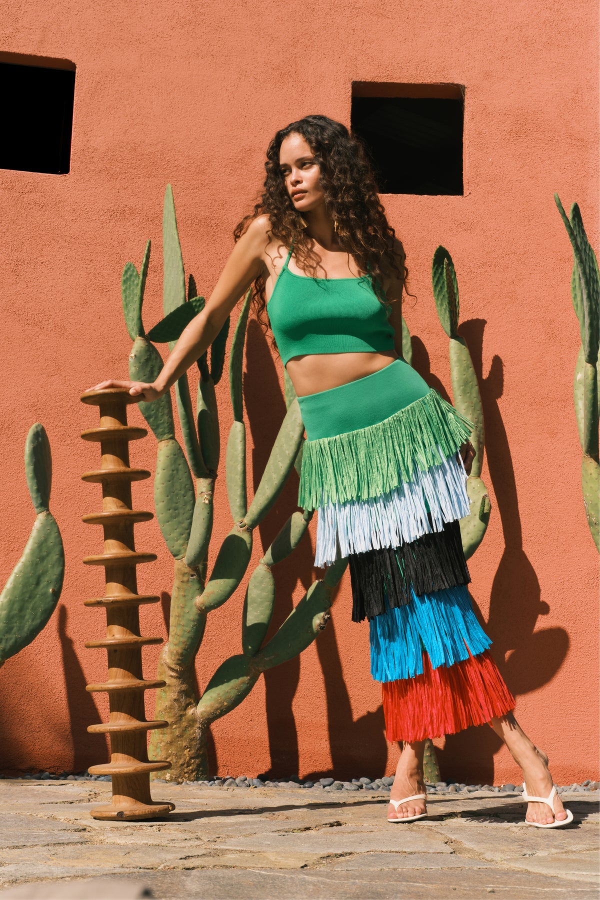 Dio Fringe Knit Skirt | Simon Miller Grass Green Multi