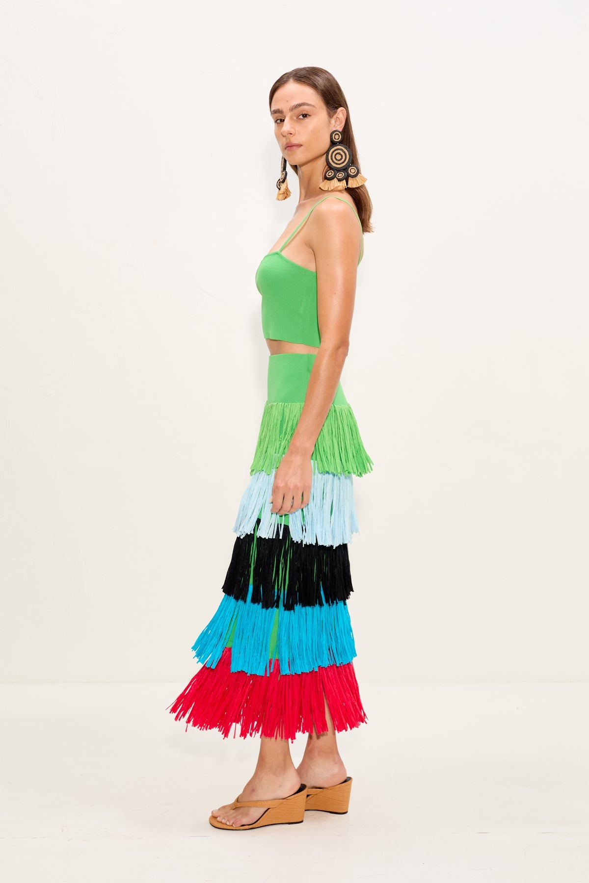 Dio Fringe Knit Skirt | Simon Miller Grass Green Multi