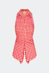 Loch Sleeveless Poplin Button Up | Simon Miller Tomato/White Gingham