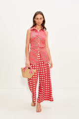 Loch Sleeveless Poplin Button Up | Simon Miller Tomato/White Gingham