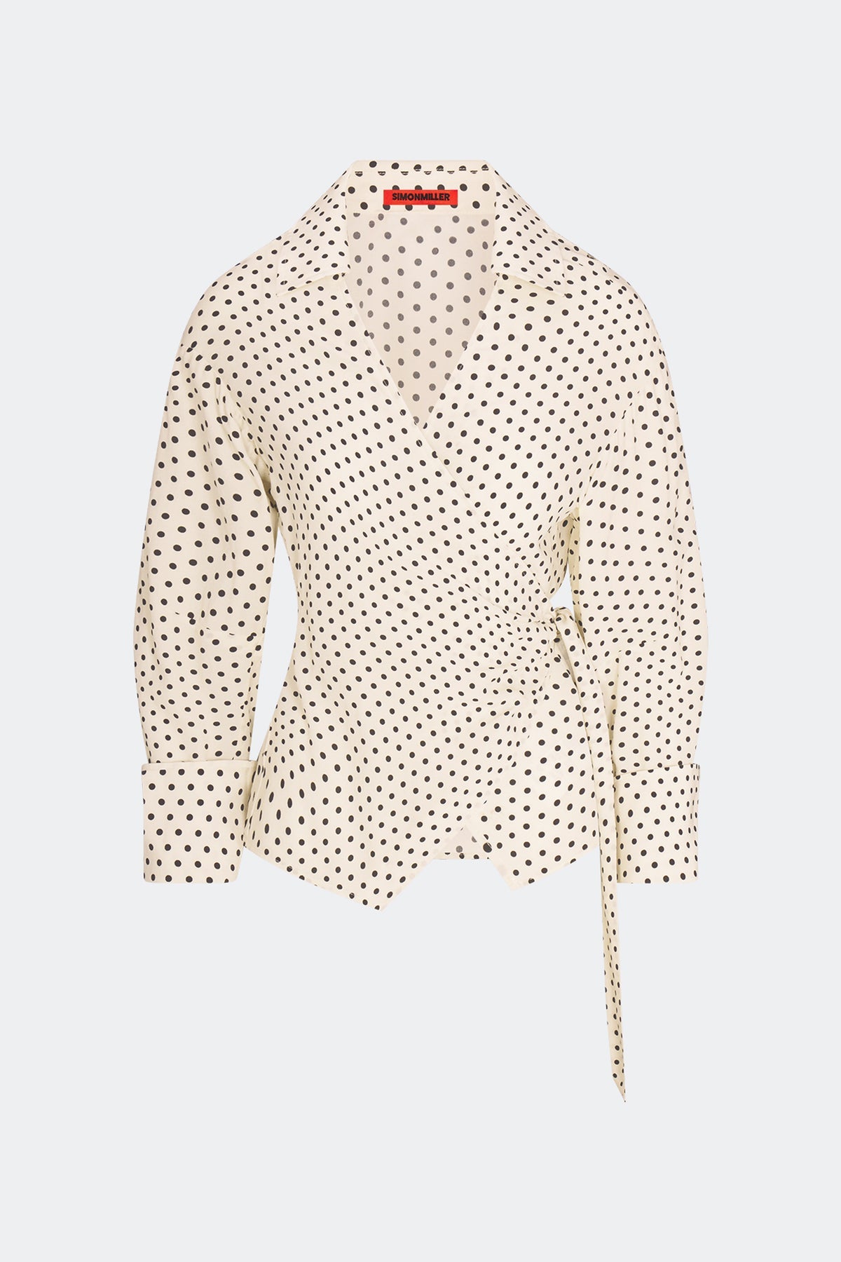 Anya Crepe Wrap Top | Simon Miller Macadamia/Black Polka Dot