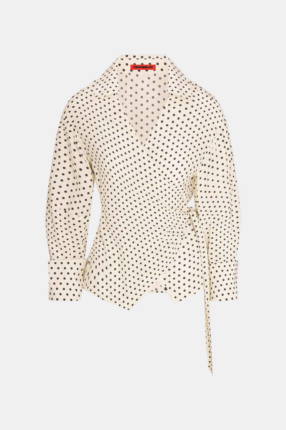 Anya Crepe Wrap Top | Simon Miller Macadamia/Black Polka Dot
