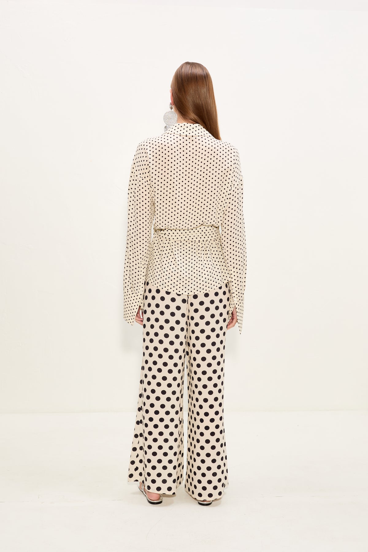 Anya Crepe Wrap Top | Simon Miller Macadamia/Black Polka Dot