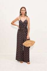 Marlowe Chiffon Tie Tank | Simon Miller Black/Tan Polka Dot