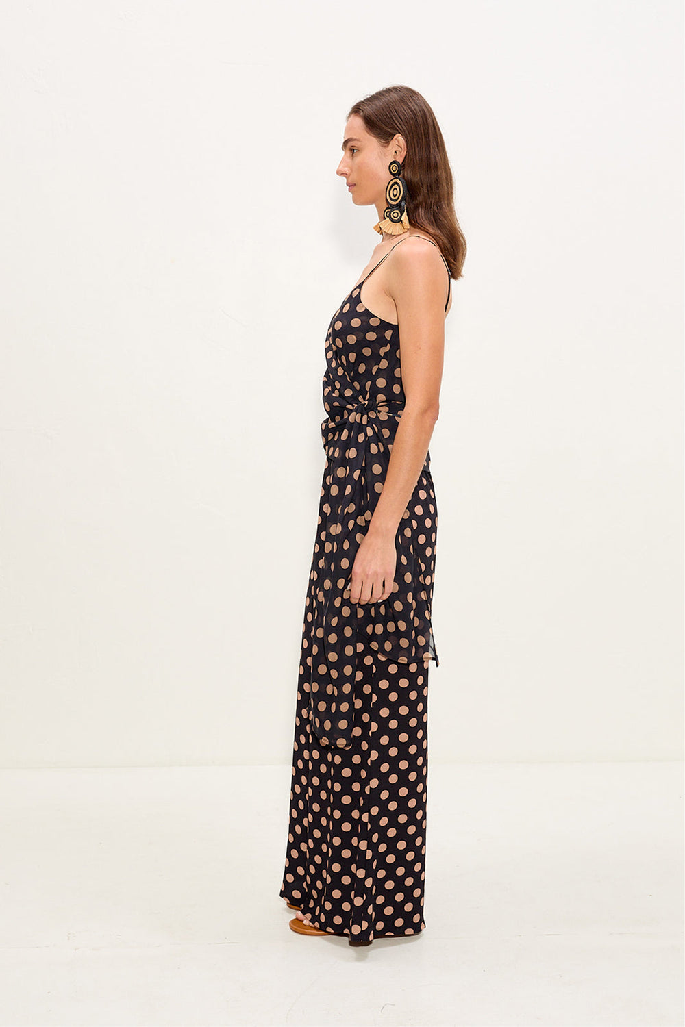 Marlowe Chiffon Tie Tank | Simon Miller Black/Tan Polka Dot