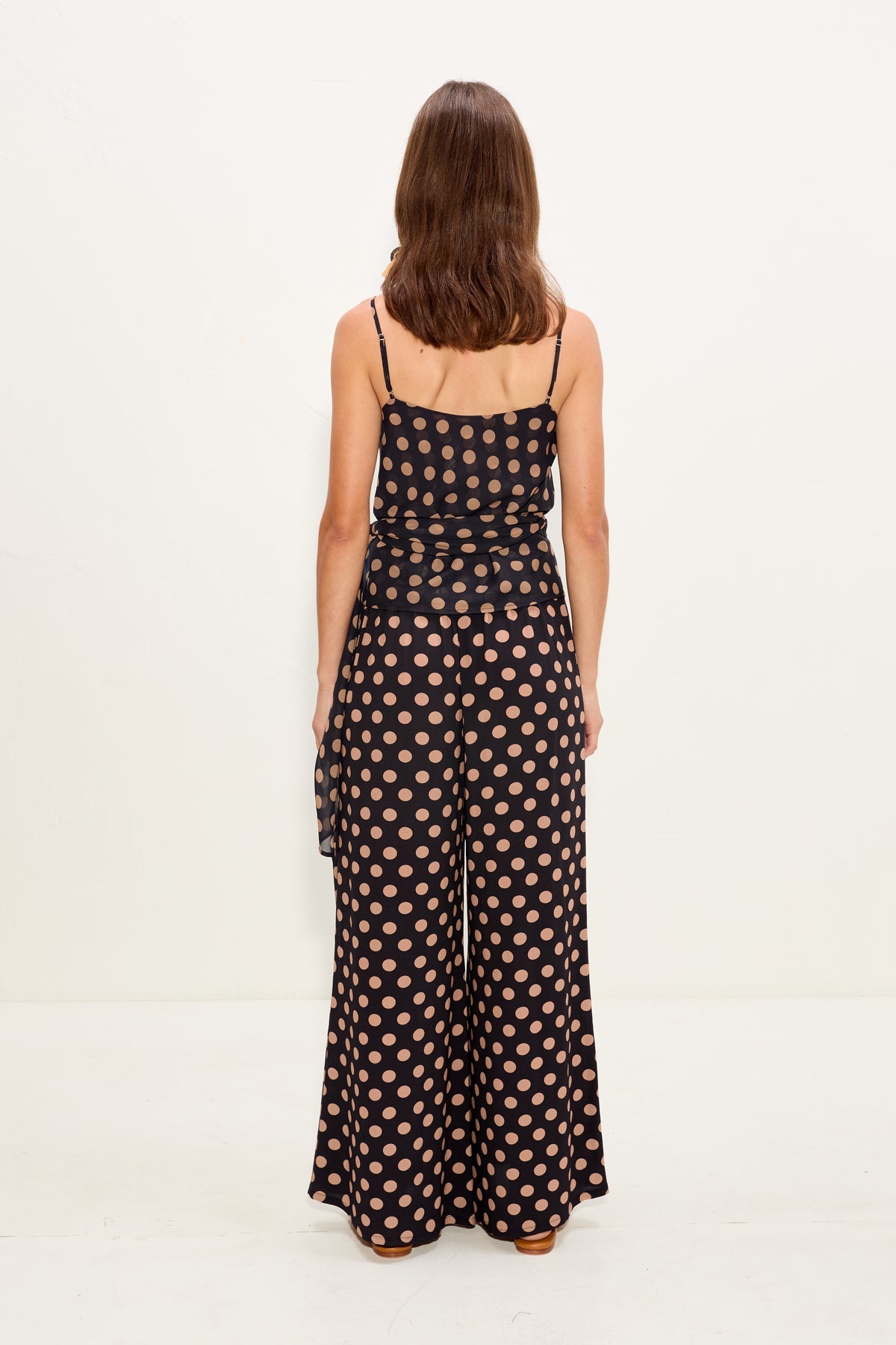Marlowe Chiffon Tie Tank | Simon Miller Black/Tan Polka Dot