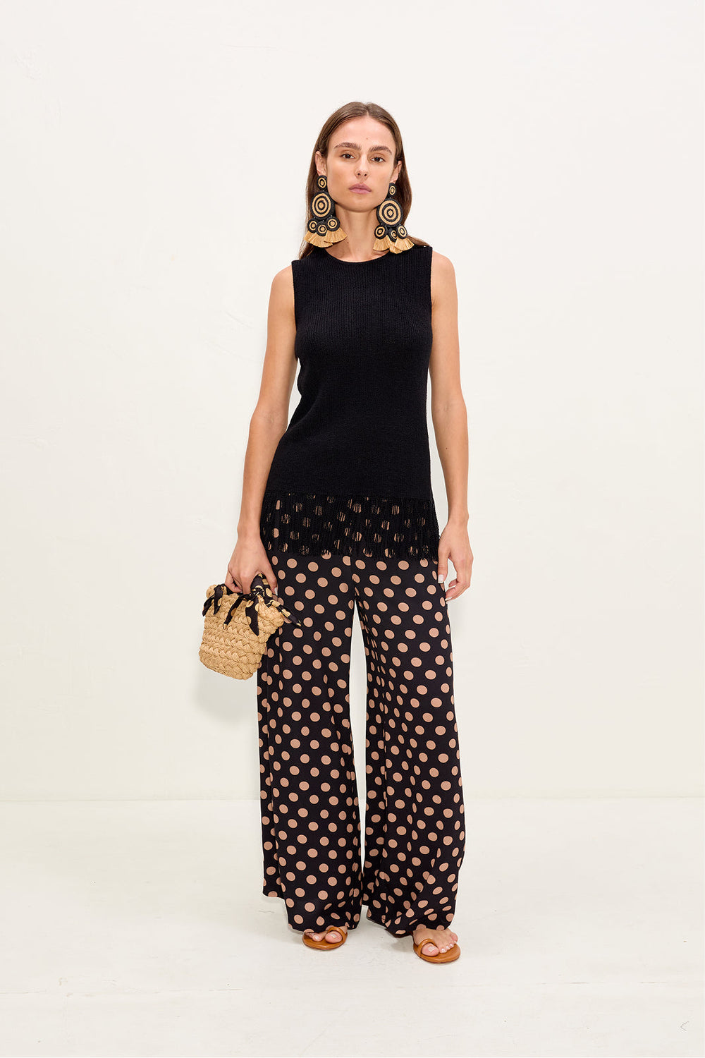 Nella Crepe Wide Leg Pant | Simon Miller Black/Tan Polka Dot