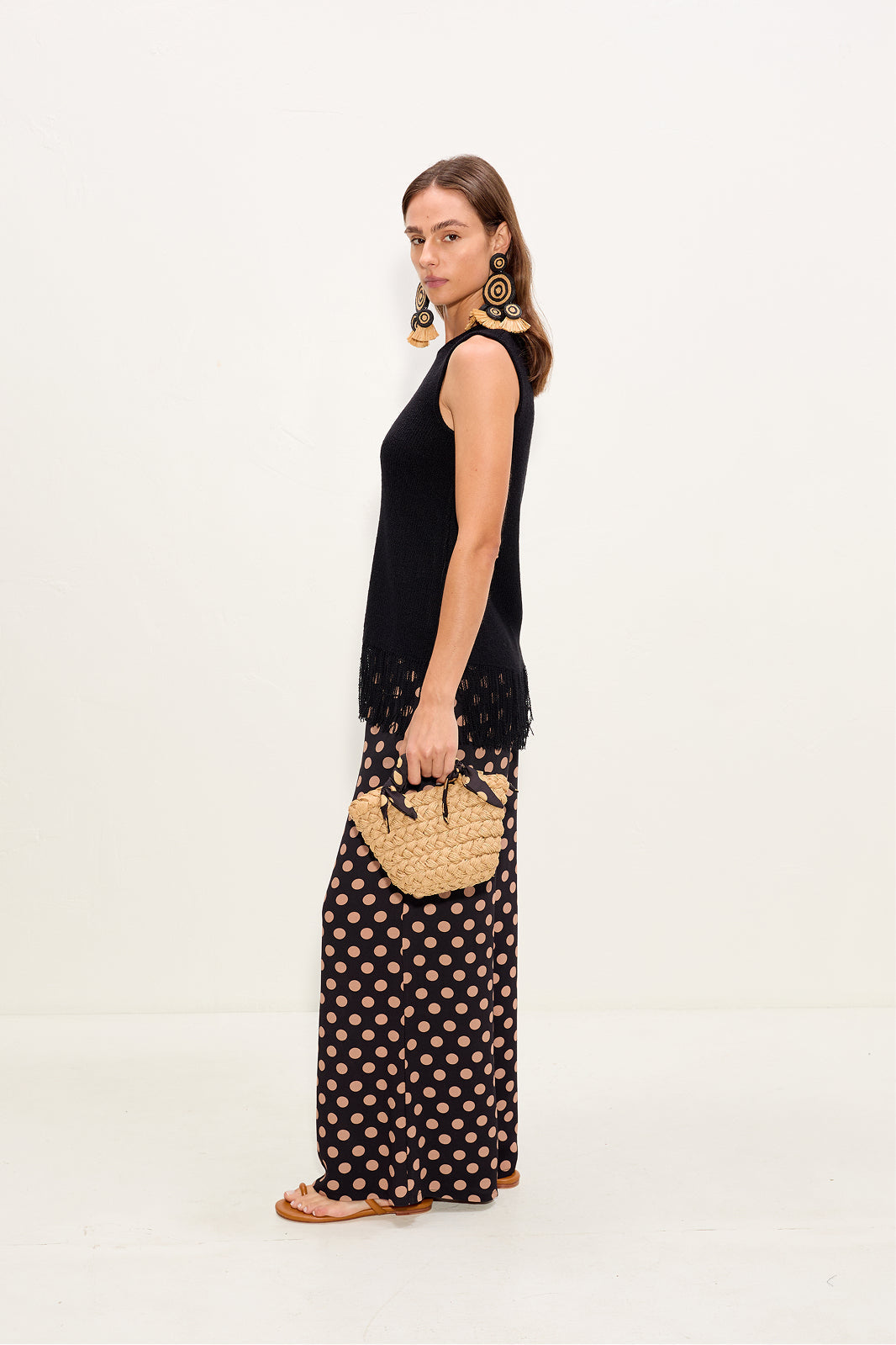 Nella Crepe Wide Leg Pant | Simon Miller Black/Tan Polka Dot