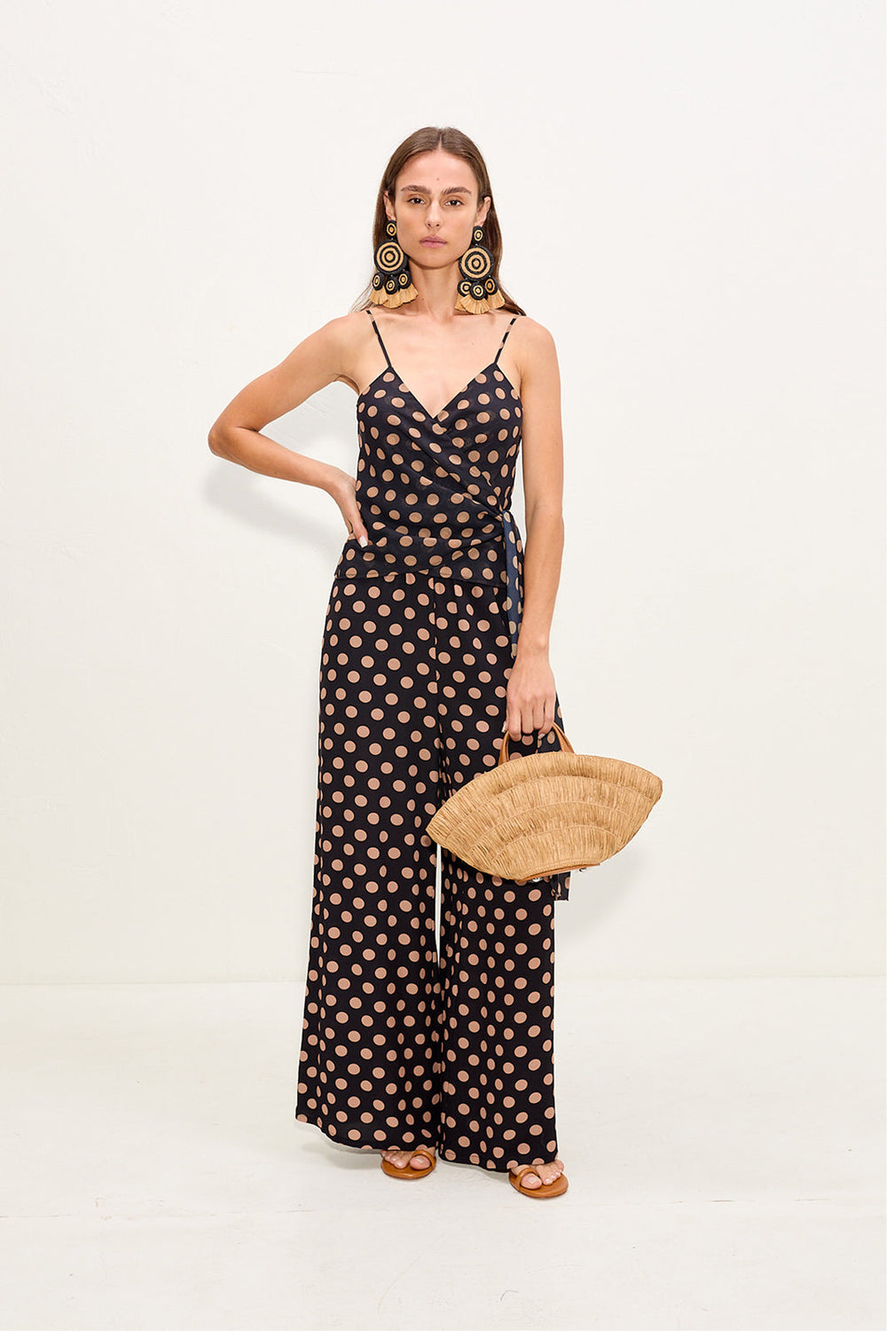 Nella Crepe Wide Leg Pant | Simon Miller Black/Tan Polka Dot