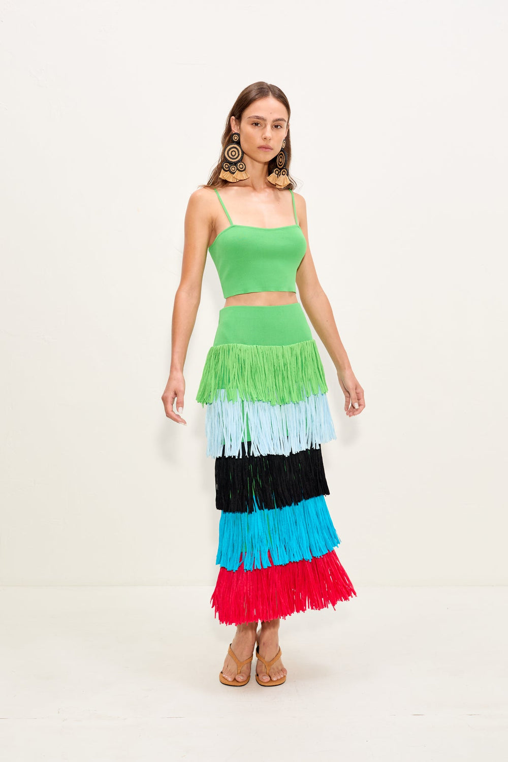 Dio Fringe Knit Skirt | Simon Miller Grass Green Multi