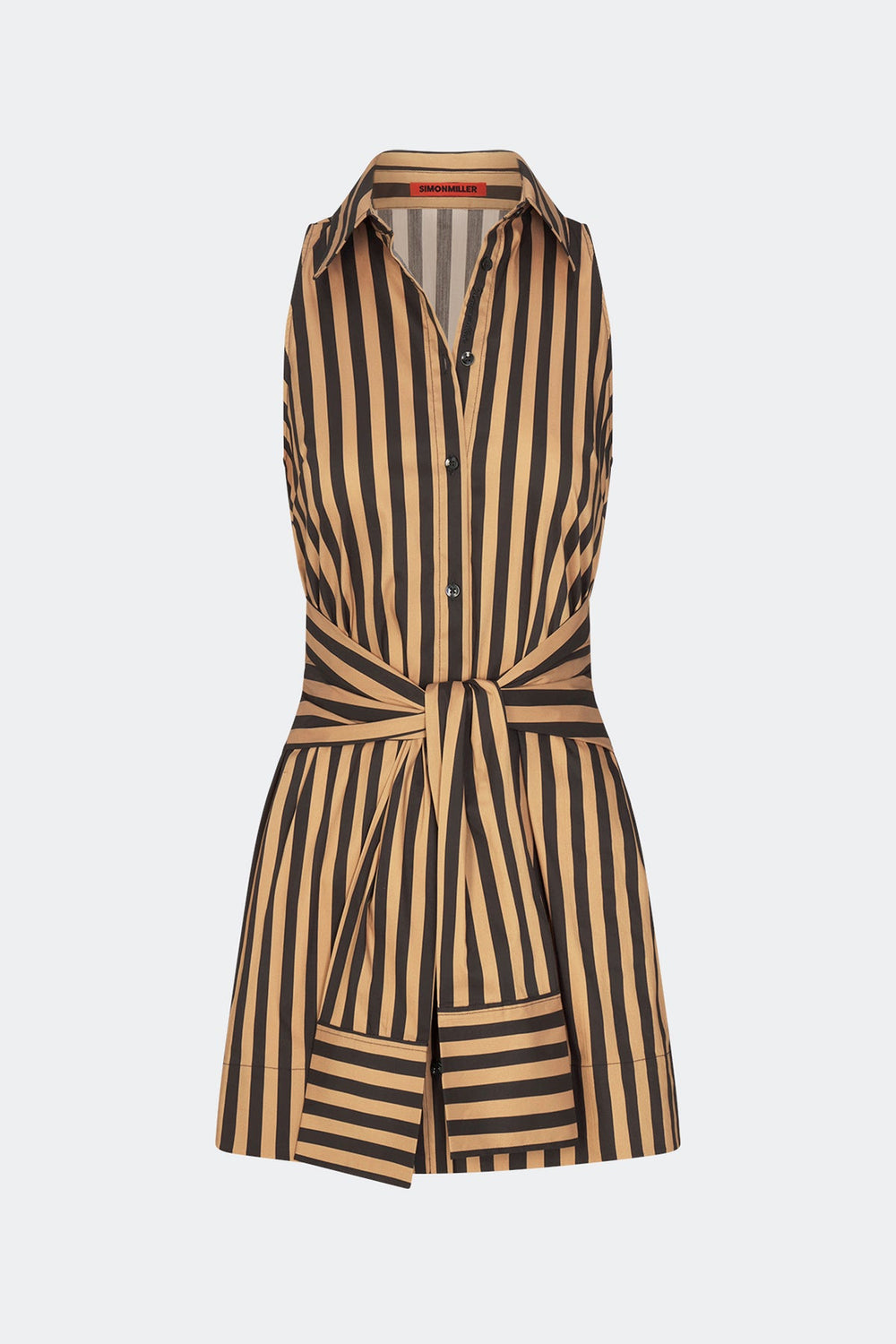 Inna Sleeveless Poplin Mini Dress | Simon Miller Black/Tan Stripe