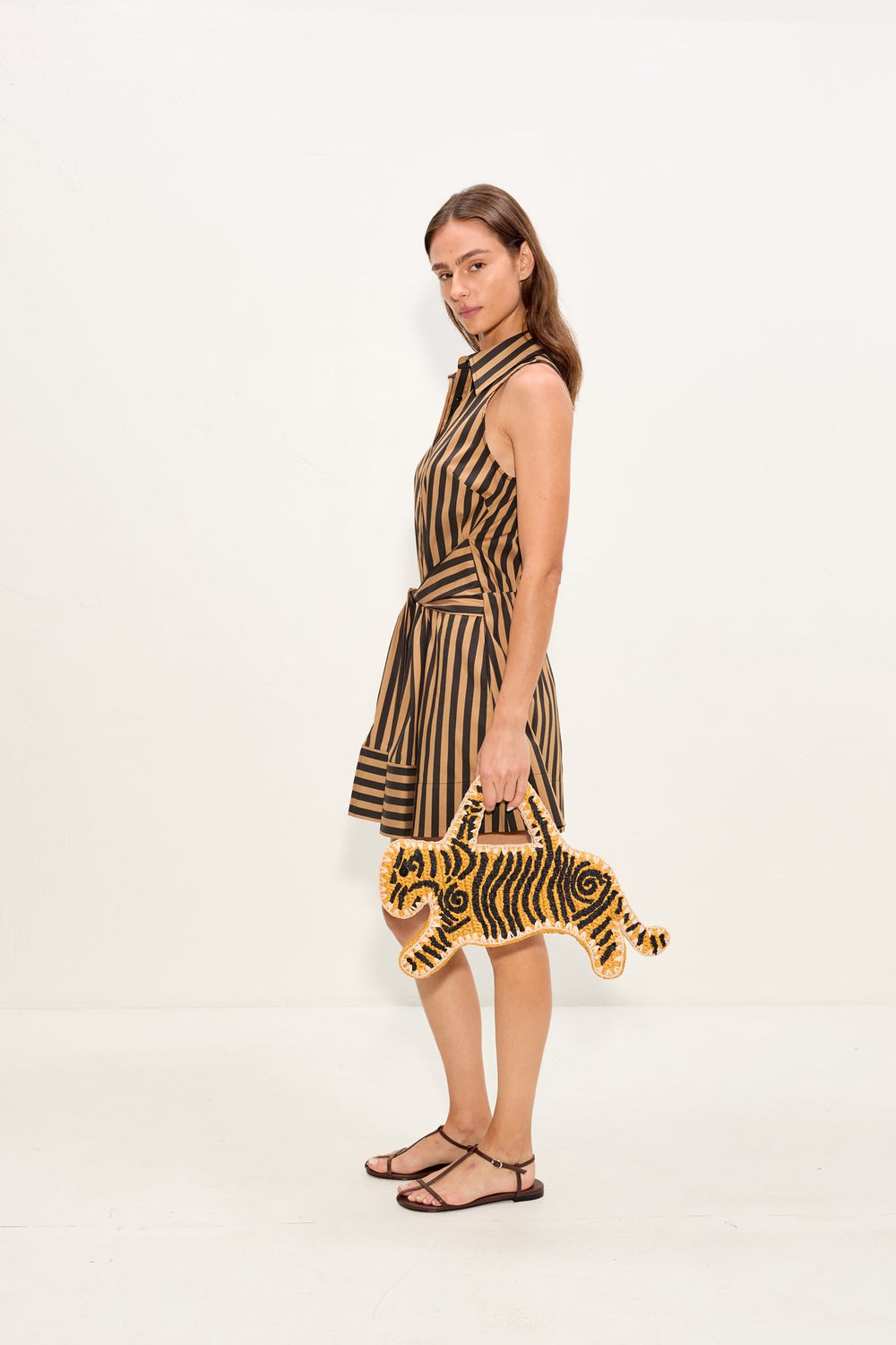 Inna Sleeveless Poplin Mini Dress | Simon Miller Black/Tan Stripe