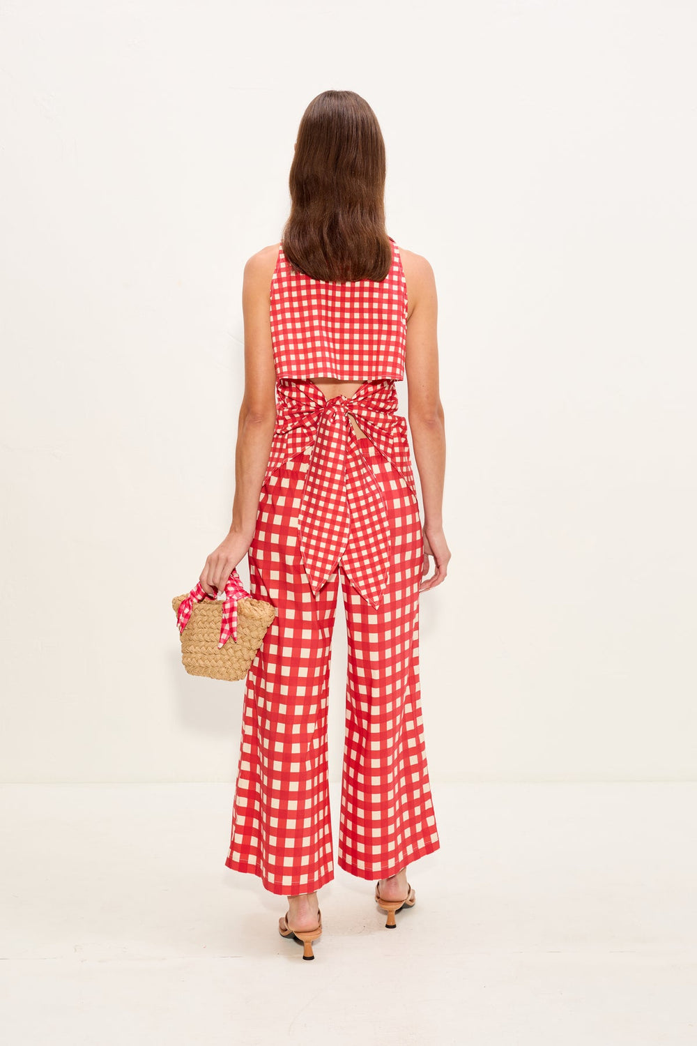 Loch Sleeveless Poplin Button Up | Simon Miller Tomato/White Gingham