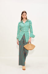 Loch Poplin Button Up | Simon Miller Teal/Cream Stripe