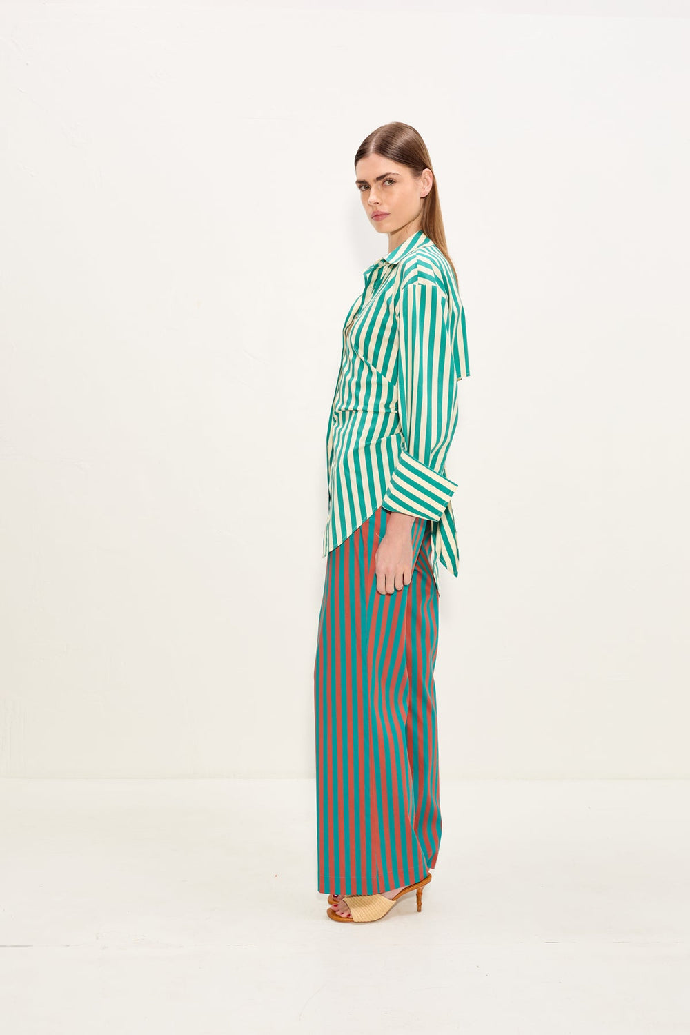 Loch Poplin Button Up | Simon Miller Teal/Cream Stripe