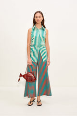 Toni Poplin Pant | Simon Miller Teal/Brick Stripe
