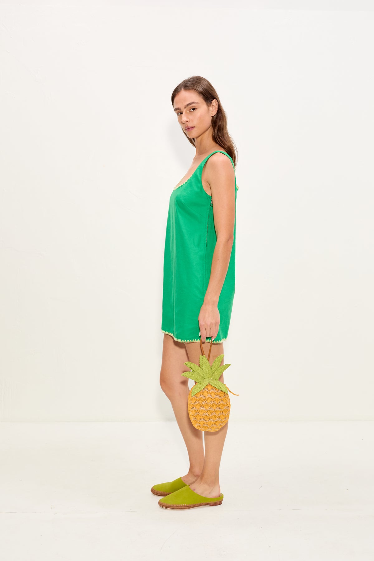 Sahara Embroidered Linen Dress | Simon Miller Grass Green