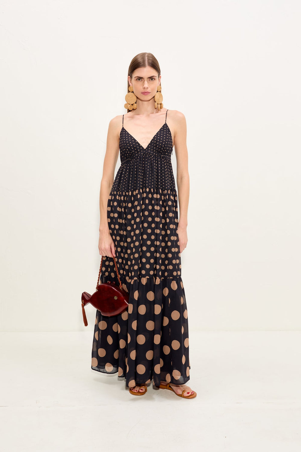 Romi Chiffon Maxi Dress | Simon Miller Black/Tan Polka Dot