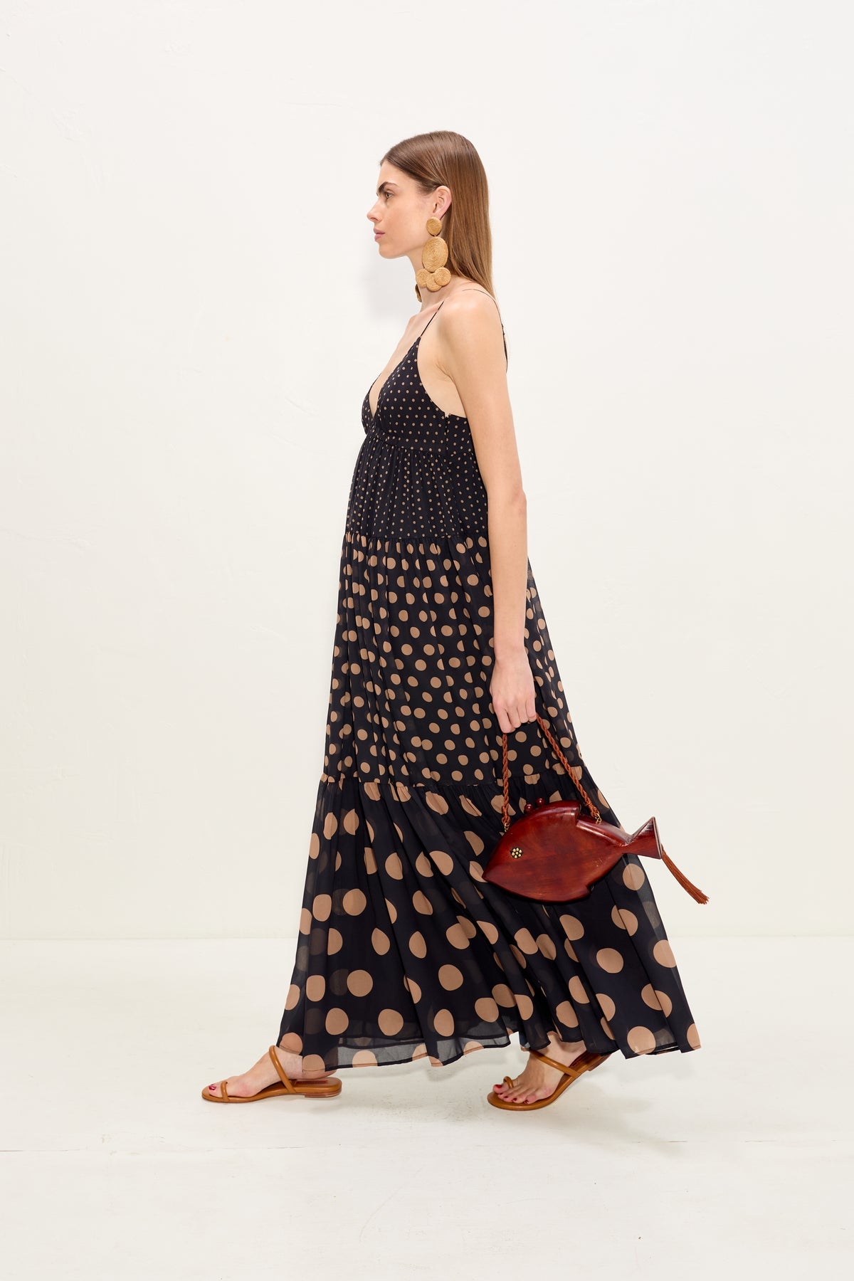 Romi Chiffon Maxi Dress | Simon Miller Black/Tan Polka Dot