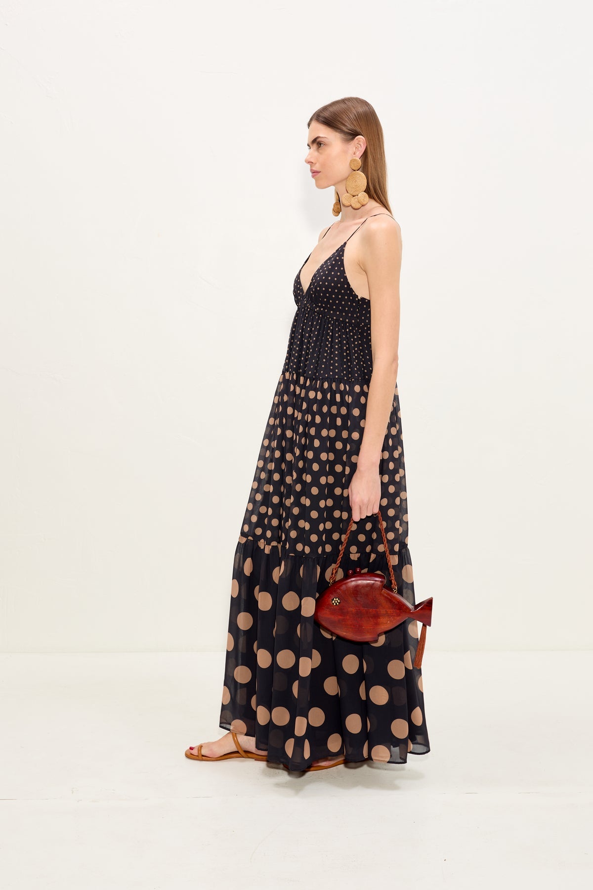 Romi Chiffon Maxi Dress | Simon Miller Black/Tan Polka Dot