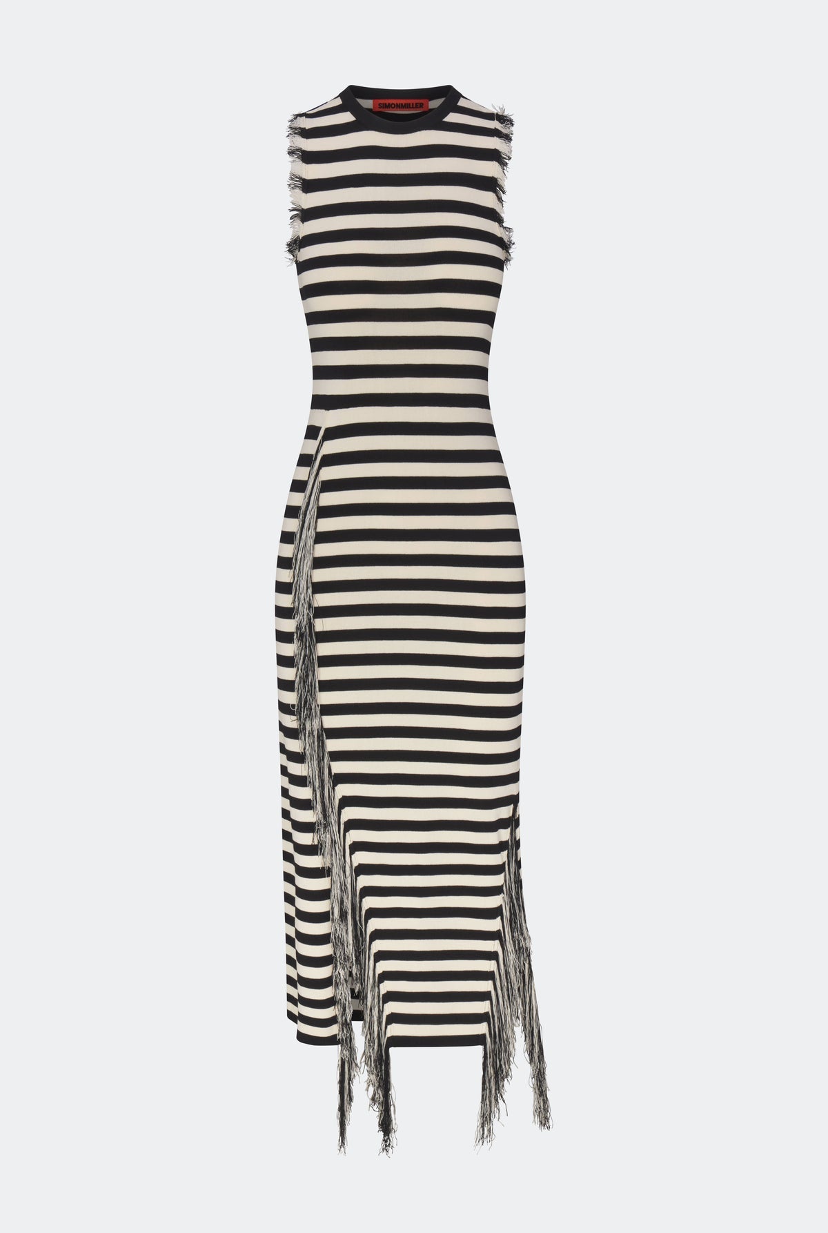 Sabine Fringe Knit Dress | Simon Miller Black/White Stripe
