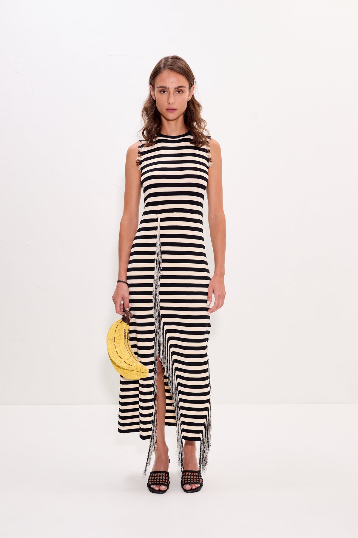 Sabine Fringe Knit Dress | Simon Miller Black/White Stripe