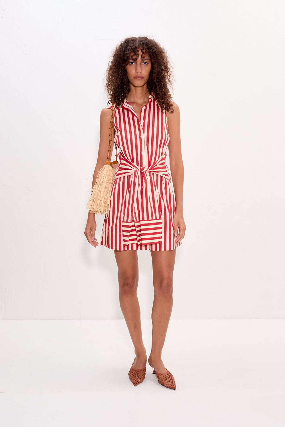 Inna Sleeveless Poplin Mini Dress | Simon Miller Venetian Red Stripe