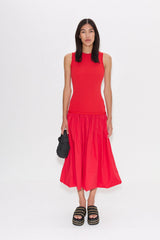 Yanez Poplin Combo Dress | Simon Miller CHERRY RED